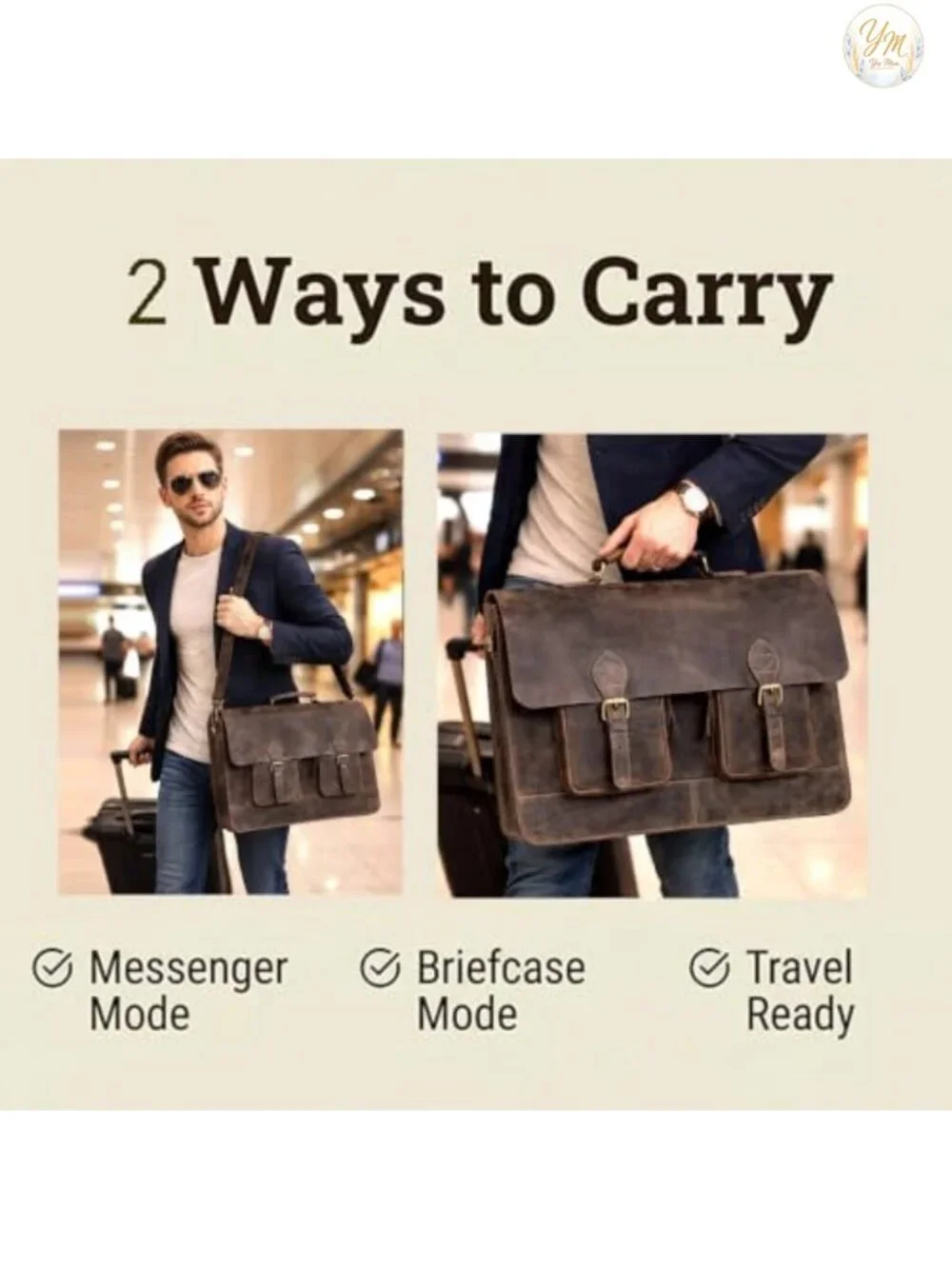 Genuine Buffalo Leather Laptop Messenger Bag 17 Inch Office Briefcase Travel